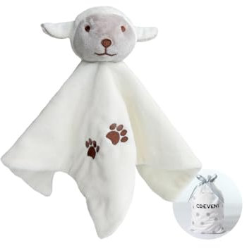 CREVENT Cozy Plush Baby Security Blanket Loveys for Baby Girls Boys, Stuffed Animal Ring Rattle Shaker Toy for Newborns (Sheep)