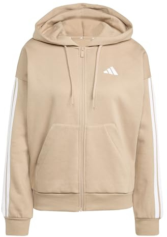 adidas Damen Essentials 3-Stripes Full-Zip Fleece Hoodie, warm Sandstone/White, XL