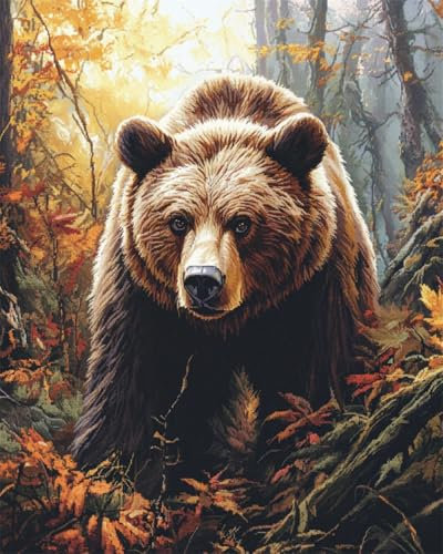 N.LANSHAN DIY Latch Hook Kits Rugs Forests Scenery Latch Hook Kits Bear Animal Latch Hook Rug Kit Embroidery Kit,Latch Hook Rug for Beginners,Craft Kits Decoration 100x140cm