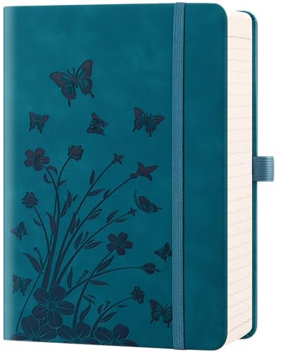 HwxBen Liniertes Notizbuch – 365 Seiten, PU-Leder-Tagebuch für Frauen, B5 College-Liniert, 100 g/m² Papier, für Arbeit, Notizen, Büro, Schule, Zuhause – Pfauenblau