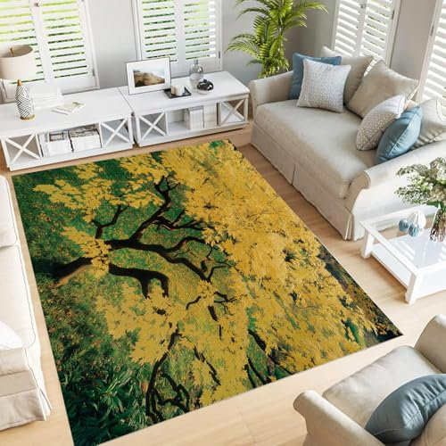 JEDTAKCT Teppich Wohnzimmer Waschbarer Outdoor Gelber Ahorn Teppich 180X270Cm Naturpflanzen Modern Balkon Teppich Schlafzimmer Teppich Weich Teppich rutschfest Camping Matte