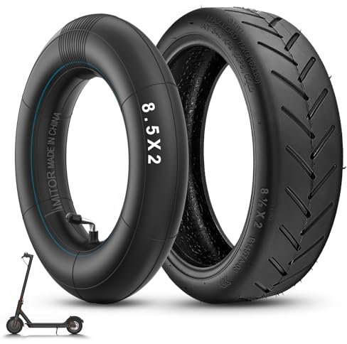Amitor E Scooter Reifen 8 1/2 x2 mit Schlauch Verdickt, 50/75-6.1 Reifen und Schlauch Verschleißfest, 8,5 Zoll Reifen Schlauch E Scooter mit Silberne Ventil 90° für Xiaomi Pro 2 M365 Pro 1S Mi3, 1 Set