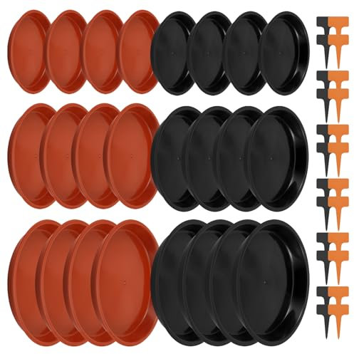 24 Pcs Plant Pot Saucers with Label (16/20/24cm) Plant Saucer Drip Trays for Plant Round Plant Pot Trays Waterproof Plant Pot Saucers for Indoor Outdoor Garden Decor