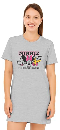 Disney Minnie Mouse Nachthemd für Damen - Best Friends Together Schlafshirt Pyjama Kurzarm Oberteil Grau
