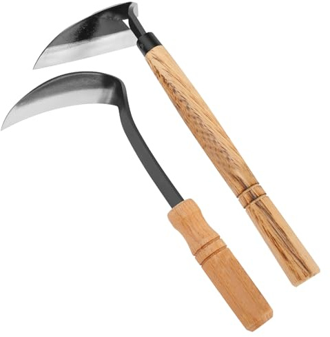 PEIZHIYC 2 Stück Gartenarbeit Hand Unkrautstecher Stahl Fugenkratzer Unkraut mit Stiel Manuelle Unkrautstecher mit Holzgriffen Unkraut Entferner Gerät für Garten Jäten Umpflanzen Entwurzeln