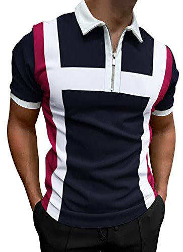 Poloshirt Herren Kurzarm Atmungsaktiv & Luftdurchlässig Men's Poloshirts Kurzarm V-Ausschnitt Shirt Kurzärmliges mit Brusttasche Golf Poloshirt Kurzarm Rotes Shirt