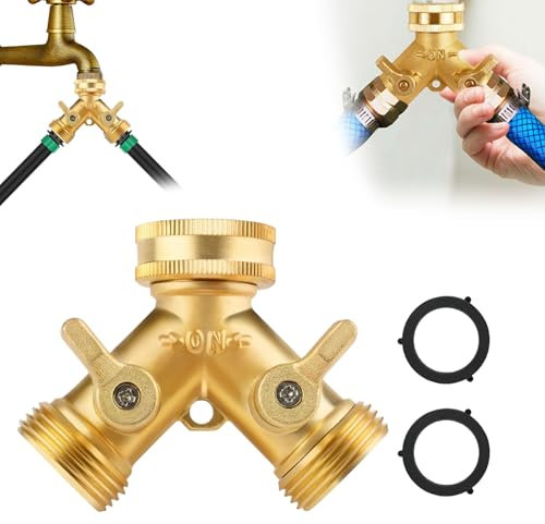 vcsjw 2 Wege Verteiler Wasser 3/4 Zoll,Wasserverteiler 2fach Y Verteiler 3/4 Zoll,Messing Splitte,Gartenschlauch Verteiler für den Einsatz auf Waschmaschine,Küche,Garten,Rasen (Gold)