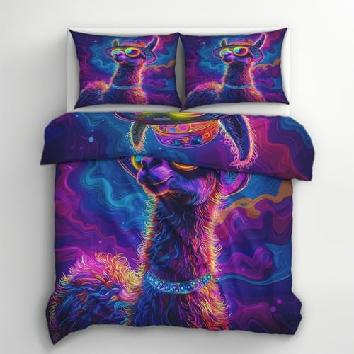 Generisch Bettwäsche Lama 155x220, Lustiges Süße Alpaka Motiv Wendebettwäsche & Deko, Weiche Microfaser Bettbezug mit Reißverschluss und 1 Kissenbezug 80x80, 2tlg - ASD6069