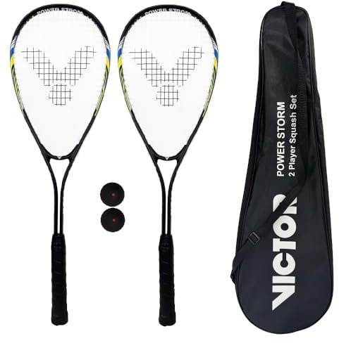 VICTOR Power Storm Squash-Set, 2 Schläger mit Bällen und Tragetasche