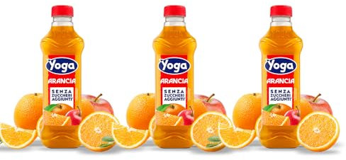 Yoga Arancia, Succo di Frutta Senza Zuccheri Aggiunti, Confezione da 3 Bottiglie da 1L