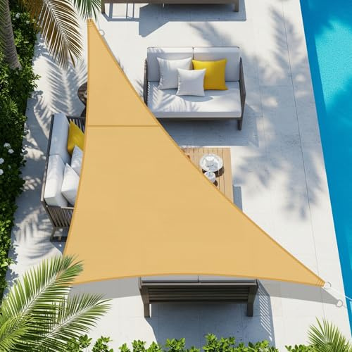 COOL AREA Toldo Vela Impermeable Oxford Triangular 2.5x2.5x3.5m,Arena | Toldo Vela de Sombra Protección UV,Toldos para Patio Exterior Jardín Terraza