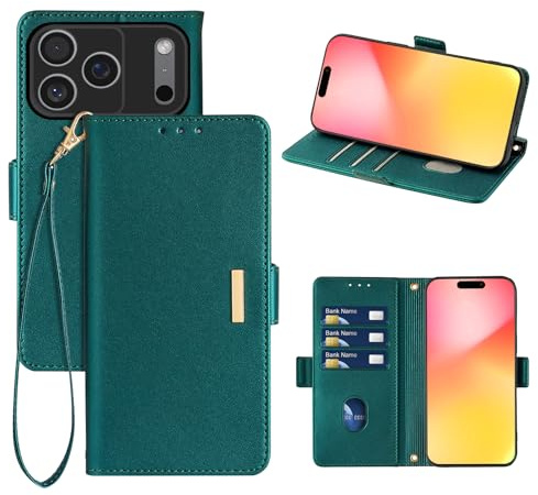 RanBluu Handyhülle für iPhone 17 Pro Max Hülle, Klappbar Premium PU Lederhülle mit [Kartenfächer] [Standfunktion], Wallet Klapphülle Tasche Case Schutzhülle für iPhone 17 Pro Max Flip Case, Grün