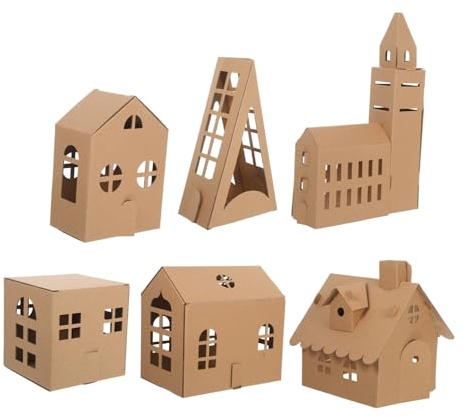 jojofuny Miniatur Spielhaus und Detailliertem Design zum Basteln 6 Stück aus Papier mit Stabiler Struktur und Ausmalen für Kinder für Kindergartenprojekte