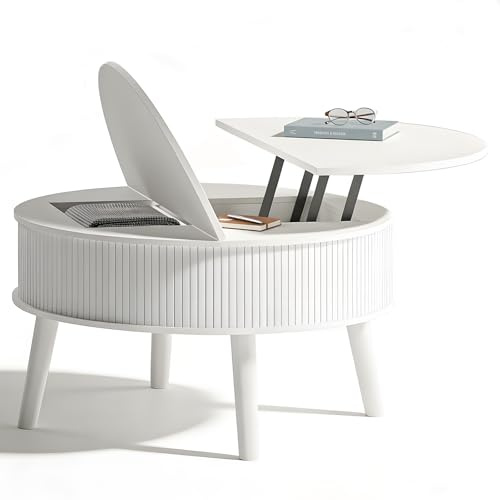 HULANAN Höhenverstellbarer Couchtisch mit 2 Getrennten Platten & Stauraum | Couchtisch Holz in Eiche Optik | Moderner Wohnzimmertisch mit Schublade | Ausziehbar & Aufklappbar | 79.8x79.8x45cm