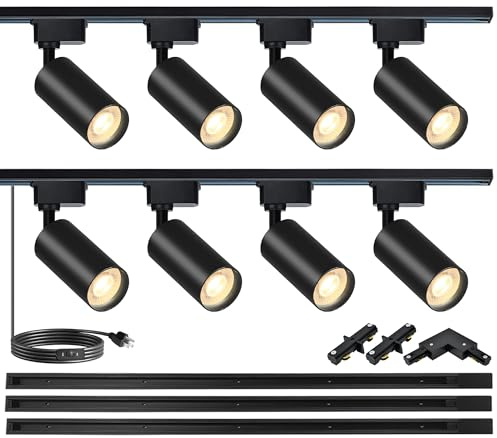 Bravsekai H Type LED Track Lighting Heads Kit, 8 Track Lights 3000K 20W 2400lm High Brightness Dimmable Track Lighting System with 9.8ft (3.28 * 3) Track Rail, 3000K Warm White Adjustable Angled