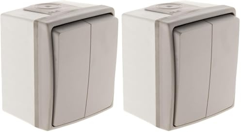 Zenitech Interrupteur va et Vient Double étanche IP55 - Gris - Orok (Lot de 2)