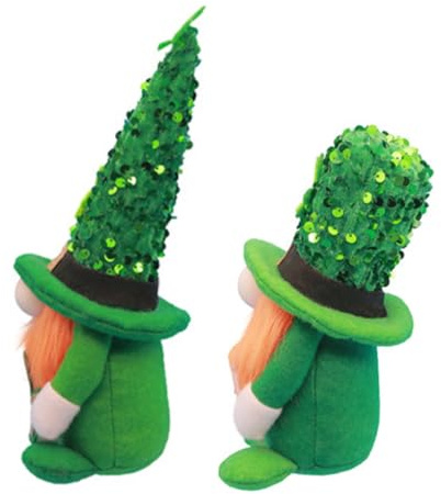 Ipetboom 2 Stück St Patrick's Day Deko Gesichtslose Wichtel Figuren mit Glitzerhut Kuschelige Zwerg Puppen für Tisch und Regal Irische Feiertagsdekoration Geschenkidee