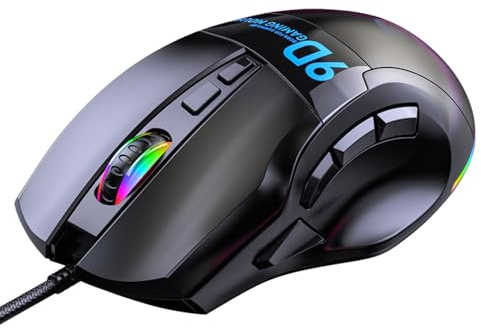Eminchu 12000 DPI RGB Gaming Mouse, 7 Dynamic RGB Lighting, 9 Programmable Buttons Mouse, Ergonomic Gaming with Adjustable Polling Rate, Ideal for PC