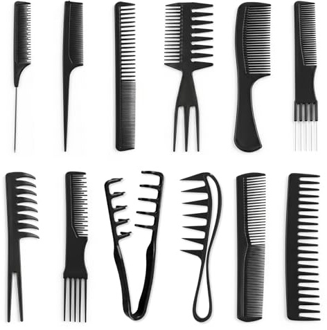 12 Stück Kamm Männer Styling Set,Glätten,Kämmen,Frisieren | Styling Kamm, Stielkamm,lockenkamm,exture Comb, grobzinkigenKamm,toupierkamm,Comb breite zinken,für Frauen und Männer