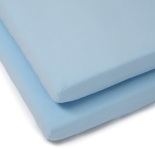 Clair de Lune Cot Bed Cotton Jersey Fitted Sheets (Pack of 2, Blue)