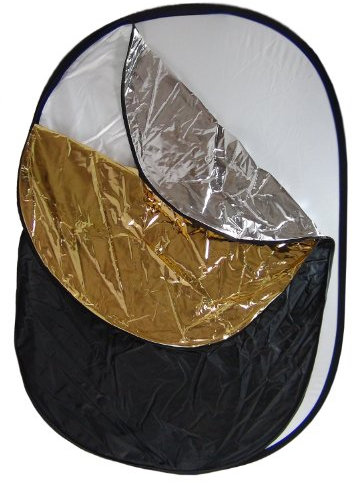 DynaSun Faltreflektor PRO 5in1 91x122cm Zusammenfaltbarer Reflektor in 5 Farben: Golden, Perleweiß, Silbern, Schwarz und Softdiffusor