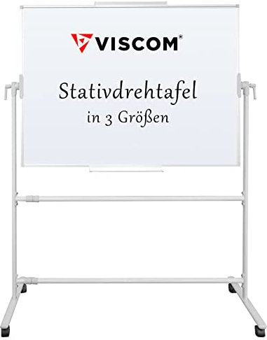VISCOM Whiteboard Stativdrehtafel mit Aluminiumrahmen - 90 x 120 cm - doppelseitiges mobiles Whiteboard mit Ständer & mit Rollen - magnetisch, beschreibar