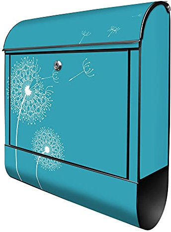 banjado® Design Briefkasten mit Motiv Pusteblume 4 39x47x14cm & 2 Schlüssel - Briefkasten Stahl schwarz mit Zeitungsfach pulverbeschichtet - Postkasten A4 Einwurf inkl. Montagematerial