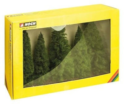 NOCH 24500 - Spielwaren, Tannen, dunkelgrün, 7 Stück, 7-14 cm hoch