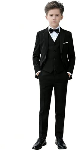 YuanLu Black Suit for Boys Slim Fit Formal Tuxedo Kids Wedding Guest Dresswear Ring Bearer Outfit Boy Homecoming Suits Size 7