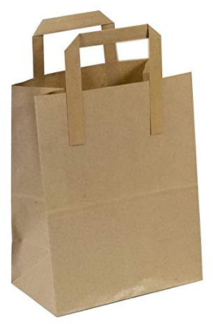 Frame Company Brown Paper Carrier Bags with Flat Handles, Pack of 50 - 18 x 21 + 9cm