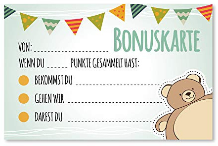 younikat 5 Belohnungskarten Kinder Bären-Motiv zum Ausfüllen 85x55 mm-dv198 | Belohnungskarten mit Bären-Motiv, einfach ausfüllbar für Motivation, Lob und kleine Erfolge im Alltag