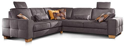 Cavadore Ecksofa Puccino mit Federkern, Schlaffunktion, verstellbaren Sitztiefen und 2 Kopfstützen / Couch gleichschenklig in L-Form im Landhausstil / 276 x 86 x 271 cm / Mikrofaser braun