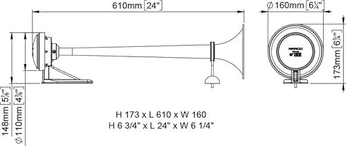 Marco Edelstahl LKW Druckluft Einzelhorn 60cm lang (aus Edelstahl) inkl. Anschluss- und Anbaumaterial~