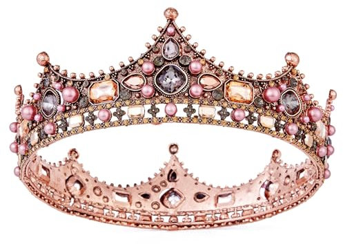 Vofler Barock-Krone, Vintage, rund, volle Größe, Retro-Stirnband, Kristall-Strassperlen, Haar-Schmuck, Dekoration für Damen, Mädchen, Braut, Prinzessin, Geburtstag, Hochzeit, Festzug, Party