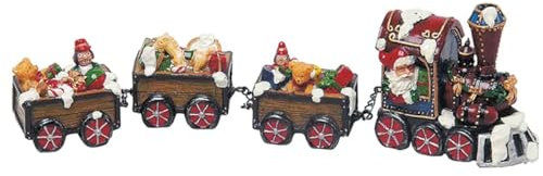 Weihnachtliche Miniatur-Figuren Winterwelt-Szene aus Poly – 4 teiliger Weihnachtszug Länge 30 cm - detailreiche Winterwelt Szene für Weihnachtsdorf Miniaturwelt Weihnachtsdekoration Sammlerobjekt