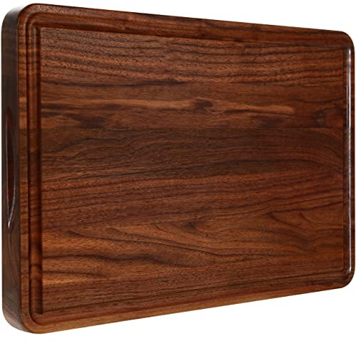 AtoHom - Tagliere in legno di noce americano, reversibile, con scanalatura spessa per succo di frutta, per intagliare e servire i bordi, realizzato a mano 17x11x1 inch