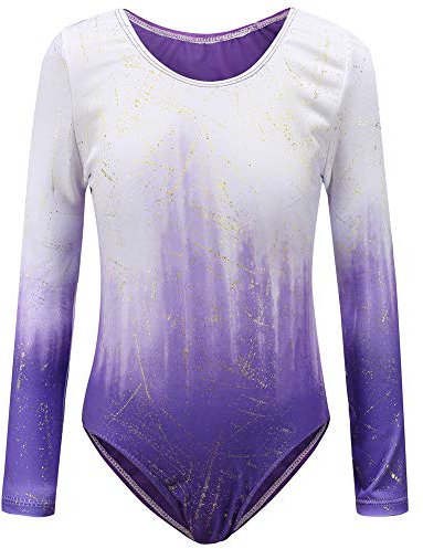 Sinoeem Gymnastikanzug Für Mädchen Ballett kinder Langarm/Ärmellos Kurzarm Gradient Color Round Neck Turnanzug Für 3-12 Jähriges Mädchen (Lila - Langarm, Tag 6A(5-6 Years))