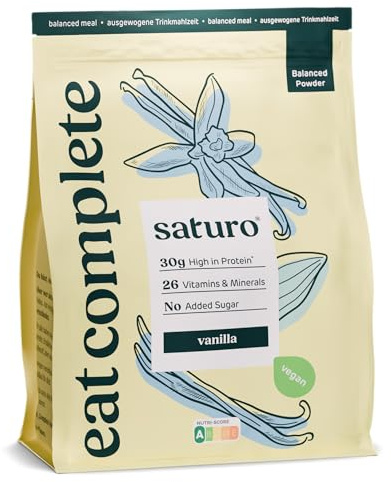 Saturo Trinkmahlzeit - Vegane Trinknahrung als Mahlzeitersatz - Vanilla | Blanced Powder mit reichlich Protein & 5600 kcal | Pulver mit wertvollen Nährstoffen | 14 Shakes, 1,4kg
