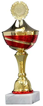 Henecka Pokal Serie Annelie, Gold-rot, mit Wunschgravur und auswählbarem Sport-Emblem, Größe 26,7 cm