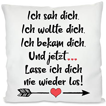 Herzbotschaft Kissen mit Motiv Modell: Ich SAH Dich und Lass Dich nie Wieder los