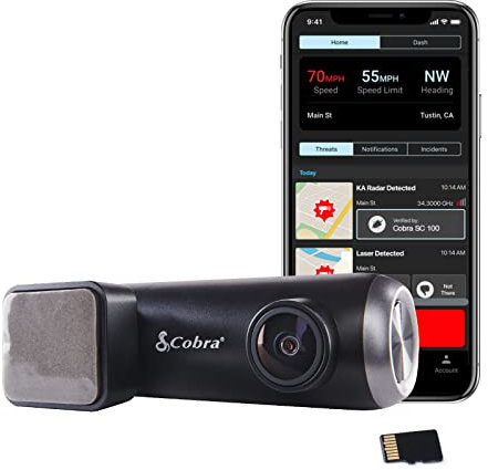 Cobra Smart Dashcam Autokamera (SC 100) - Full HD 1080P Auflösung, integriertes WiFi & GPS, 140 Grad Blickwinkel, 8GB SD Karte, Geteilte Alarme, Unfallberichte, Notfall MayDay, Drive Smarter App