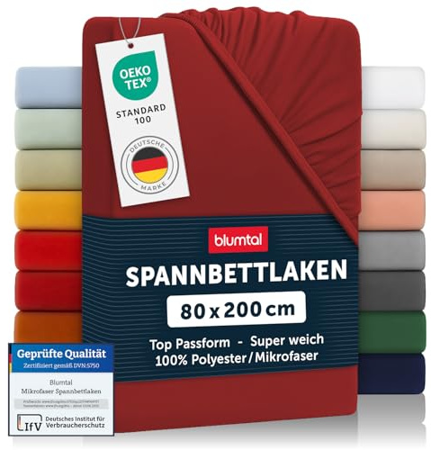 Blumtal® 2er Set Spannbettlaken 80x200x30cm aus Microfaser - Oekotex zertifiziertes Bettlaken Spannbettlaken in Aurora Red - Rot