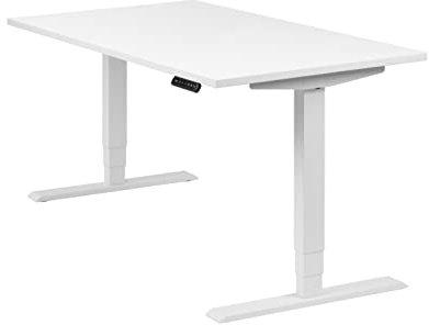 boho office® höhenverstellbarer Schreibtisch 140 x 80 cm - Elektrisch stufenlos, 2 Motoren, 3-Fach Teleskop, Memoryfunktion, inkl. Wireless Charger - Homedesk Weiß inkl. Tischplatte in Weiß