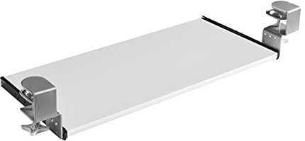 FIX&EASY Tastaturauszug klemmbar mit Tastaturablage 600X300mm weiß Dekor, Tischklemmen höhenverstellbar silber, Schienen schwarz 300mm, Auszug für Tastatur Maus Keyboard und Laptop Ablage