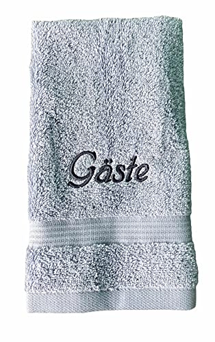 Krings Fashion Gästehandtuch 30 x 50 cm - Namen nach Wunsch individuell anpassbar - Hochwertig Bestickt - 100% Baumwolle-Farbe Silber-Stickfarbe wählbar