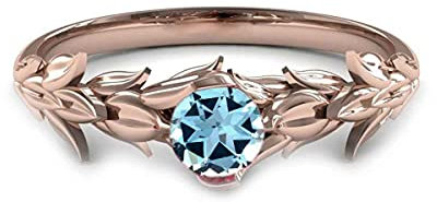 55Carat 18K plaqué Or Rose Proposition Bague Topaze Bleue Naturelle Novembre Birthstone Bijoux nuptiaux pour Les Femmes Taille R