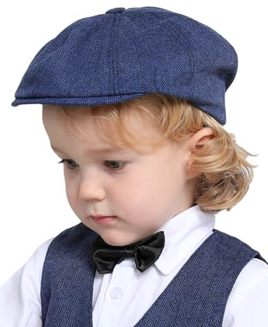 mintgreen Schiebermütze Kinder, Baby Jungen Fischgrät Tweed Schirmmütze Barett Newsboy Cap, Blau, 3-6 Monate