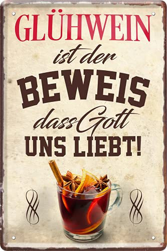 schilderkreis24 – Blechschild Lustiger Wein Spruch “Glühwein“ 20x30 cm