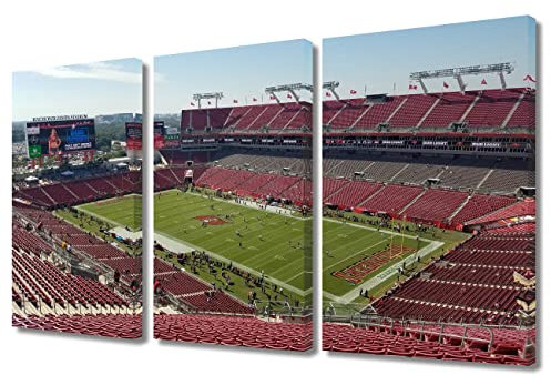 TUMOVO American Decor Tampa Bay Bilder Raymond James Stadion Gemälde 3teilig Leinwand Wandkunst American Football Team Sports Artwok Heimdekoration für Wohnzimmer GicléeGerahmt fertig zum