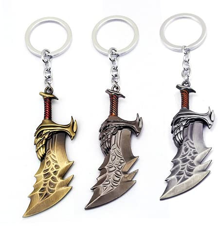 MayDee 3 STÜCKE God of War Schlüsselanhänger Kratos Waffe Blades of Chaos Anhänger Schlüsselanhänger Axt Schwert Schlüsselanhänger Schlüsselanhänger Chaveiro Schmuck Herren